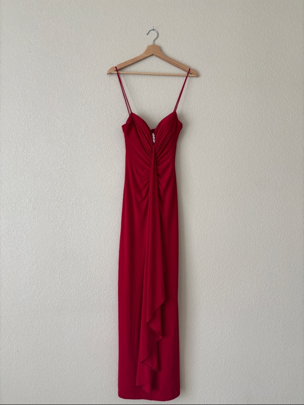 Onyx Nite Red Spaghetti-Strap Evening Gown